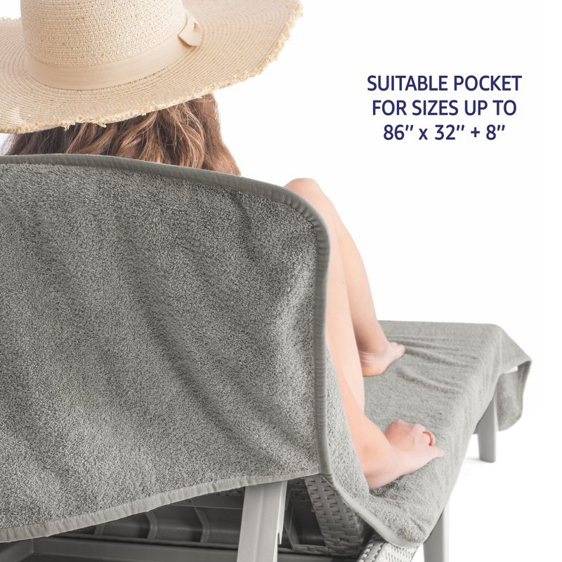 American Soft Linen Chaise Lounge Covers with Pocket, 86"x32" Oversized Pool Chair Lounge Towel, Rockridge Gray