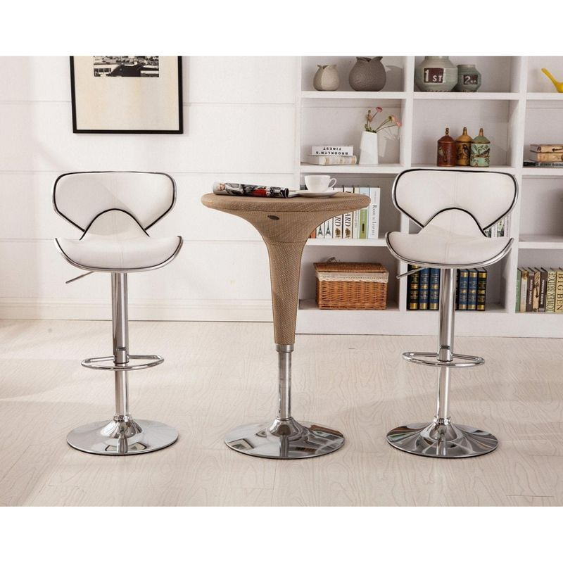 Roundhill Furniture Masaccio Faux Leather Airlift Adjustable Swivel Barstools, White, Set of 2