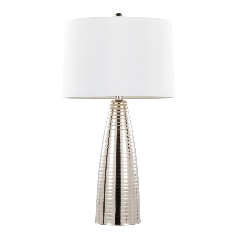 LumiSource (Set of 2) Maya 27.75" Contemporary Metal Table Lamps Polished Nickel with White Linen Shade from Grandview Gallery: UL Listed