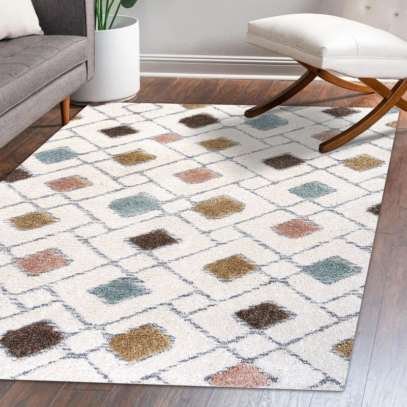 3' x 5' Astrid Retro Trellis High-Low Area Rug, Multi/Cream - JONATHAN Y