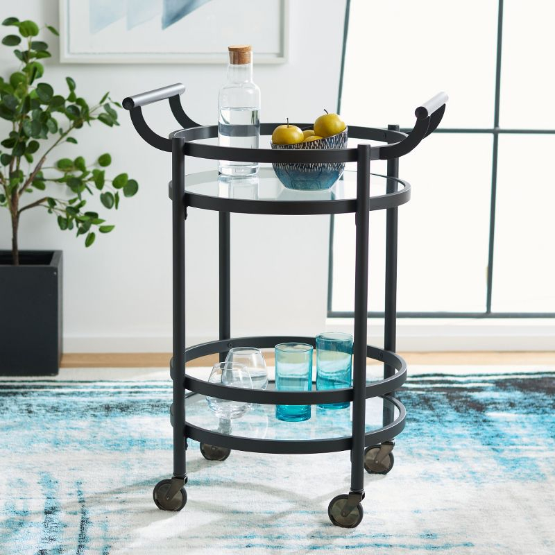 Sienna 2 Tier Round Bar Cart - Matte/Black - Safavieh