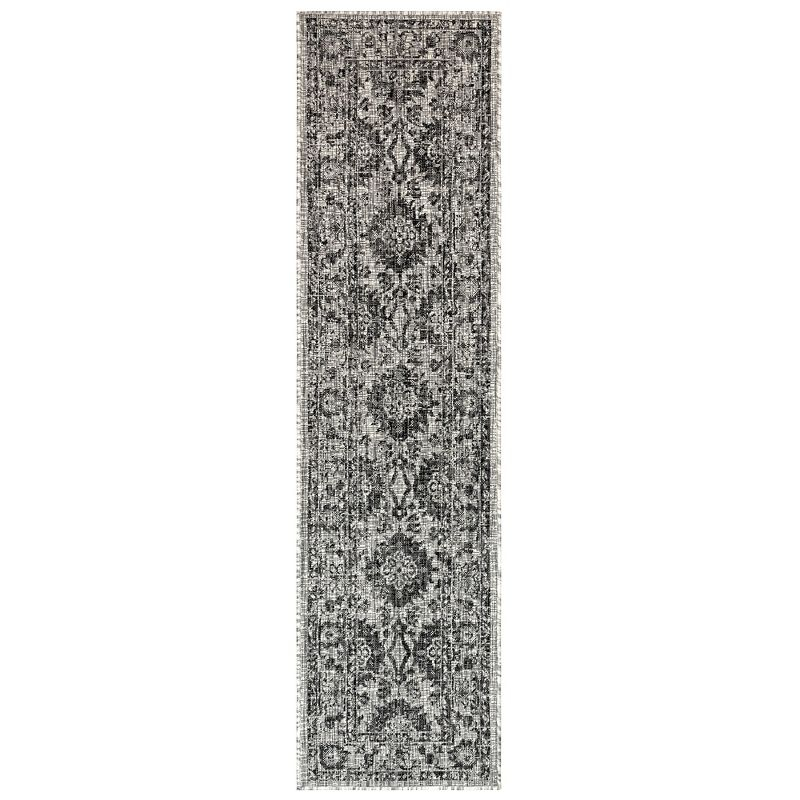 Liora Manne Carmel Vintage Floral Indoor/Outdoor Rug Black 1'11" x 7'6"