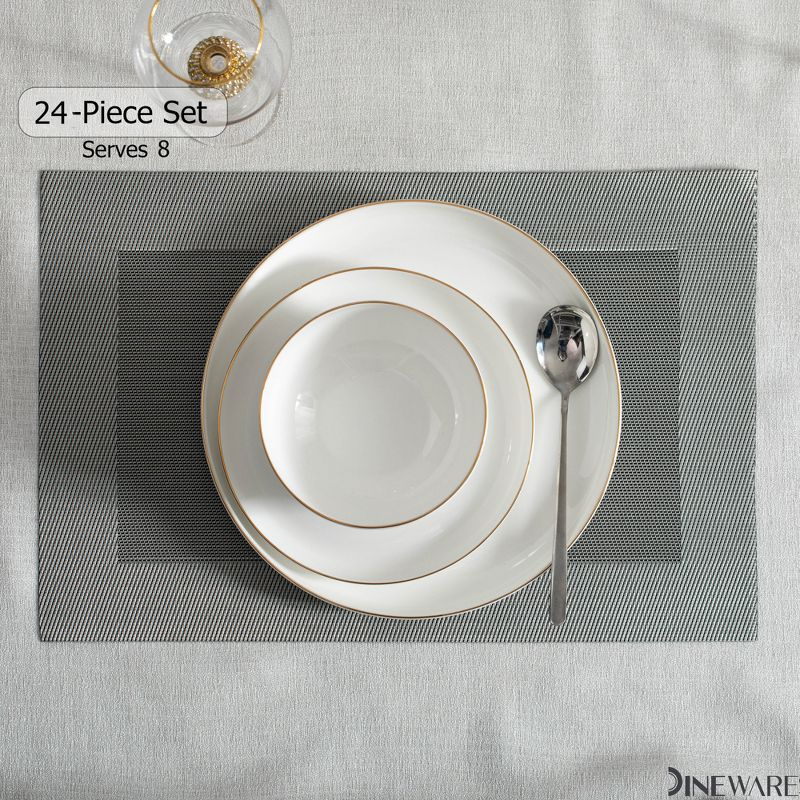 Dinewares White with Gold Rim Bone China Dinnerware Set - Service for 8, Includes Dinner Plates, Salad Plates, and Cereal or Soup Bowls