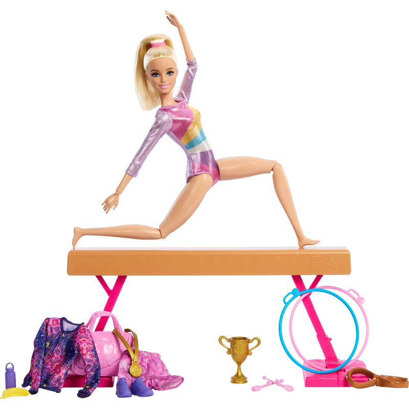 Barbie Gymnastics Playset with Blonde Fashion Doll, Balance Beam, 10+ Accessories & Flip Feature with Blonde Hair