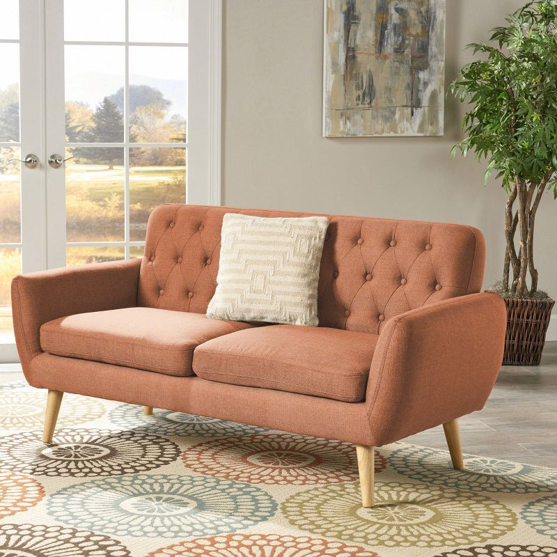 Bernice Petite Mid Century Modern Tufted Sofa Orange - Christopher Knight Home: Comfortable Upholstered Loveseat
