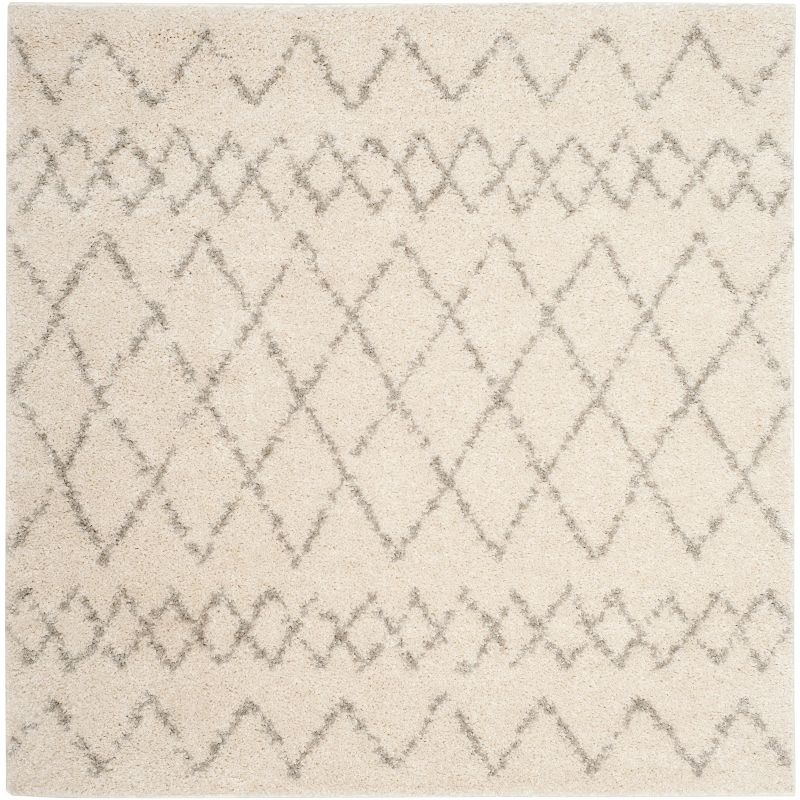 Berber Shag BER165 Power Loomed Indoor Area Rug - Cream/Light Grey - 6'7"x6'7" - Safavieh