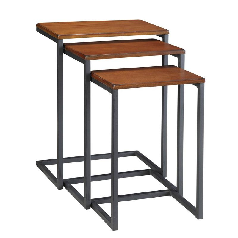 Carolina Living Set of 3 Caroline Nesting Tables Chestnut: Veneer Surface, Metal Frame, No Assembly Required