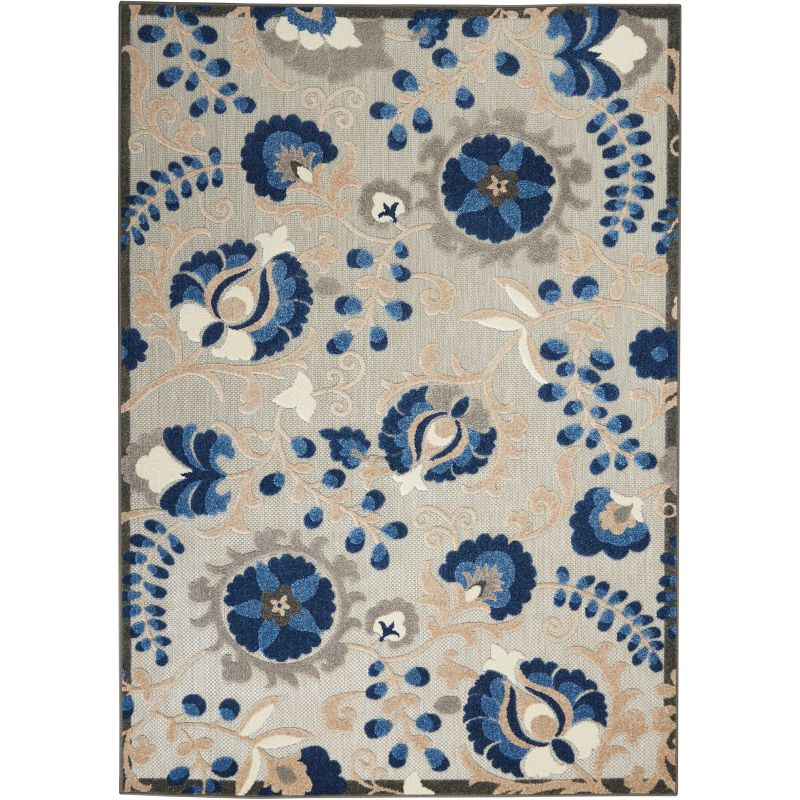 Nourison Aloha Floral Textured Flatweave High-Low Indoor Outdoor Area Rug Natural/Blue 6' x 9'