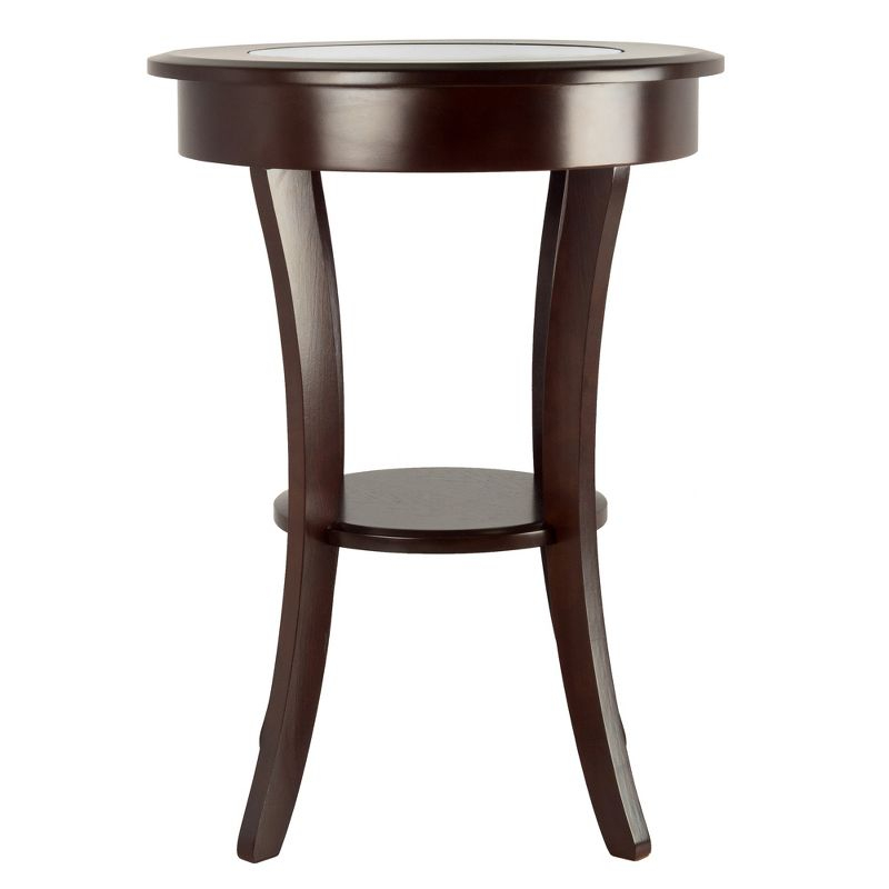 Cassie Round Accent Table with Glass - Cappuccino - Winsome: Flared Legs, Wood Composite Shelf, 27" Height
