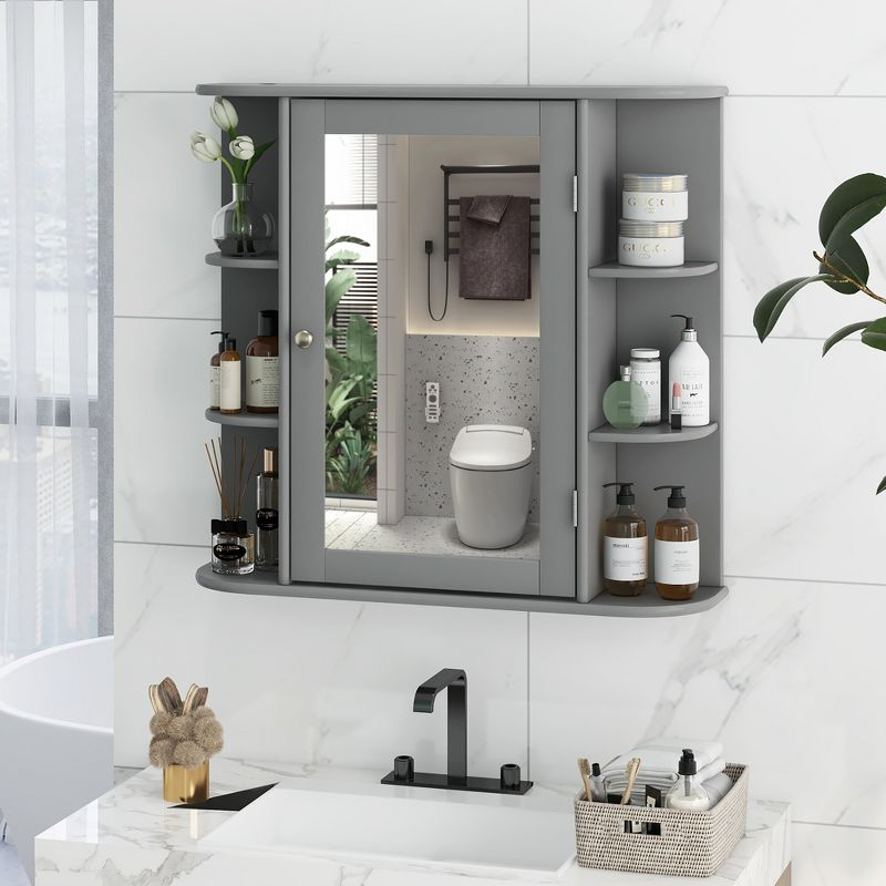 Costway Multipurpose Mount Wall Surface Bathroom Storage Cabinet Mirror Gray