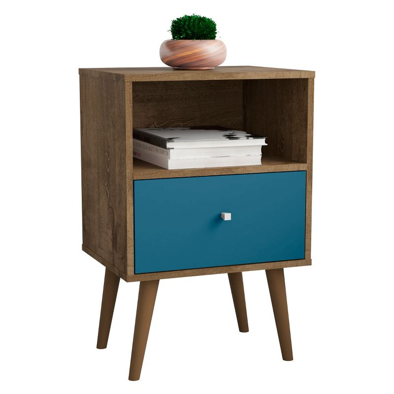 Liberty 1.0 Mid Century Modern Nightstand Rustic Brown/Aqua Blue - Manhattan Comfort