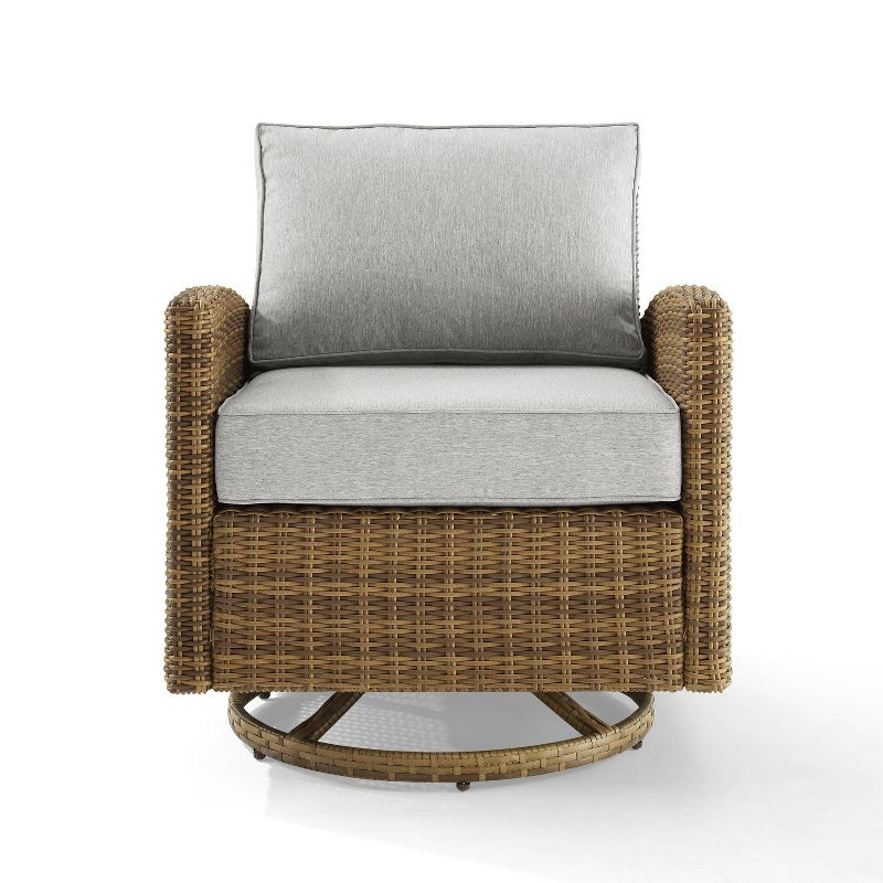 Bradenton Outdoor Steel Swivel Rocking Chair Gray/Weathered Brown - Crosley: Resin Wicker, Moisture-Resistant Cushions