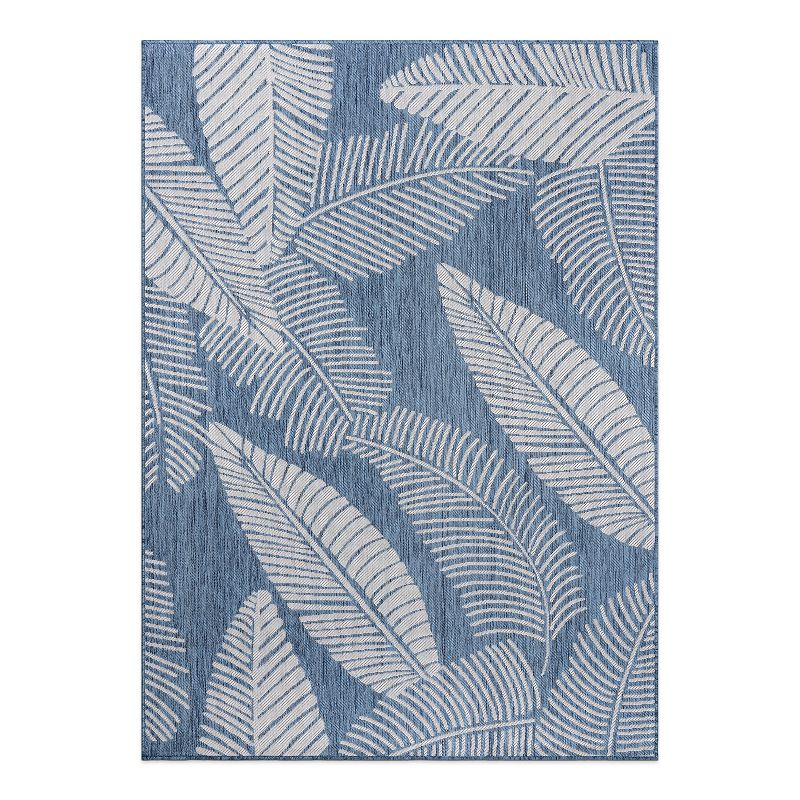 World Rug Gallery Distressed Palm Leaves Textured Flat Weave Indoor/Outdoor Area Rug - BLUE 7'10"X10'