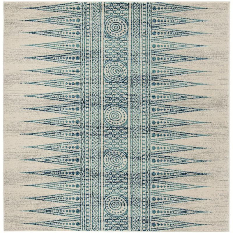 Evoke EVK226 Power Loomed Indoor Area Rug - Ivory/Turquoise - 6'7"x6'7" - Safavieh