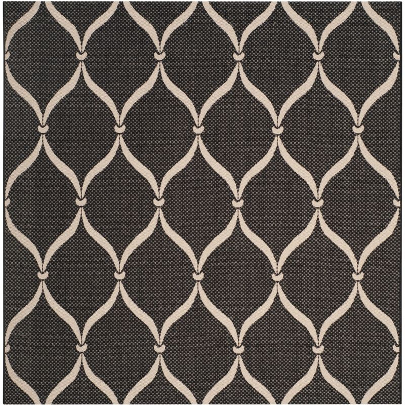 Courtyard CY6654 Power Loomed Indoor and Outdoor Area Rug - Black/Beige - 6'7"x6'7" - Safavieh