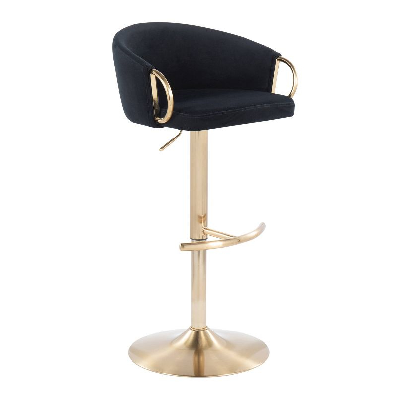 Set of 2 Claire Velvet/Steel Barstools Gold/Black - LumiSource: Swivel, Adjustable Height, Modern Design