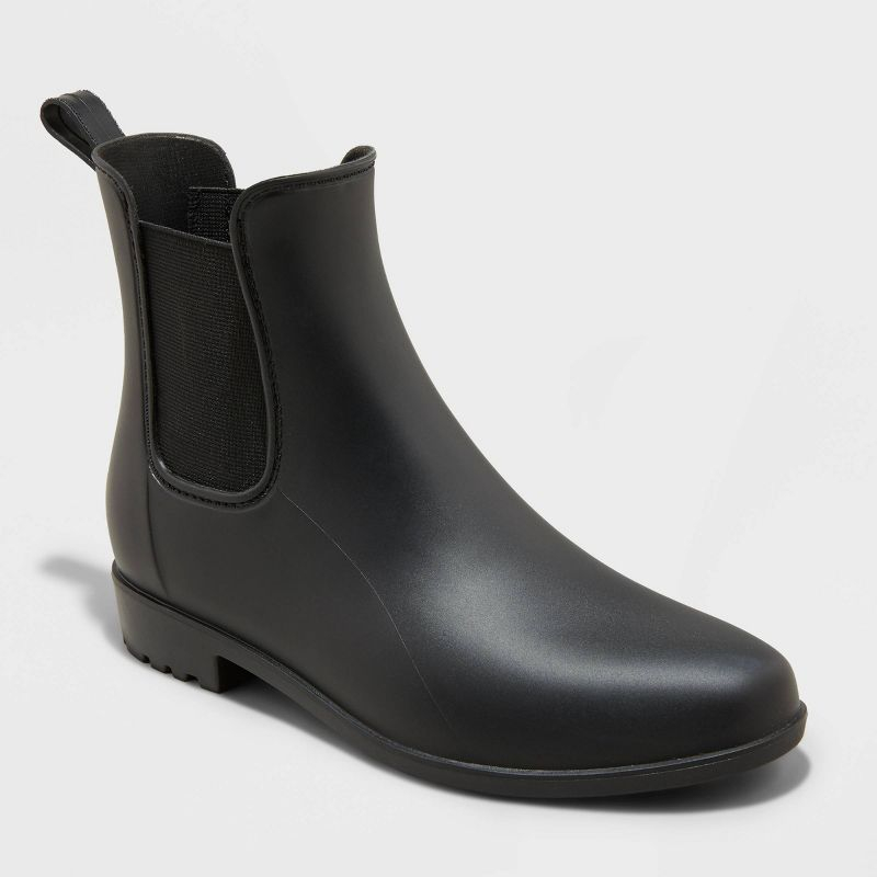 Women's Chelsea Rain Boots - A New Day™ Black 8: Waterproof Ankle Boots, Pull-On Style, Textured Outsole, Block Heel