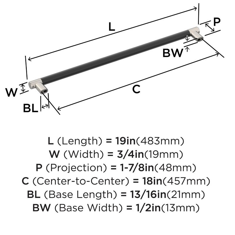 Amerock Esquire 18 inch (457mm) Center-to-Center Polished Nickel/Black Bronze Appliance Pull