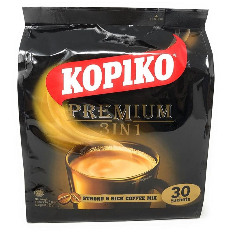 Kopiko Premium 3-in-1 Instant Coffee Authentic Indonesian Volcanic Coffee 21.2 Oz. - 30 Sachets (Pack of 2)