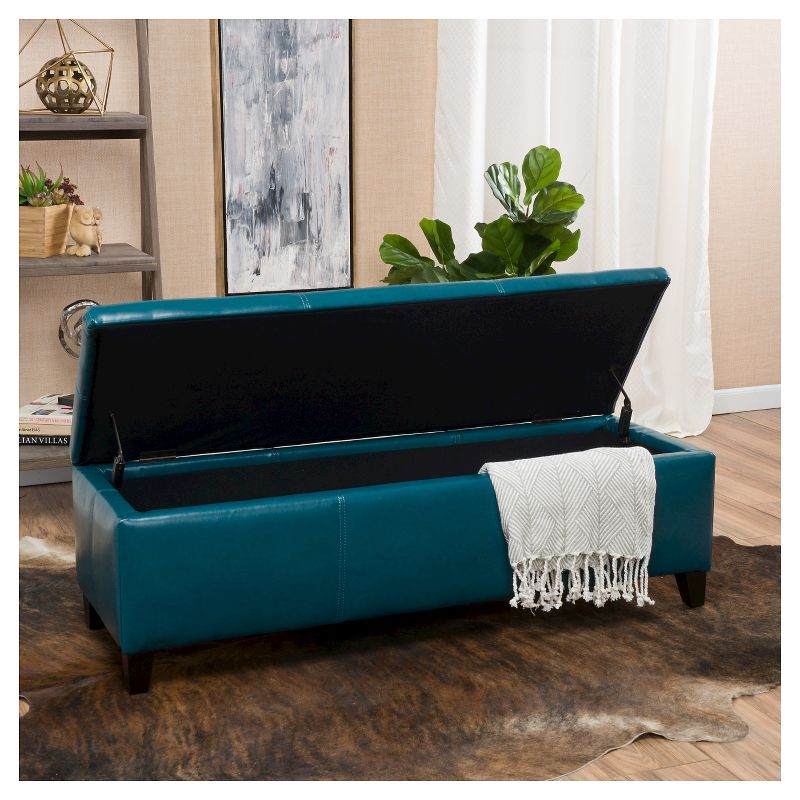 Lucinda Faux Leather Storage Ottoman Bench Teal - Christopher Knight Home: Solid Wood, Rectangular, Padded