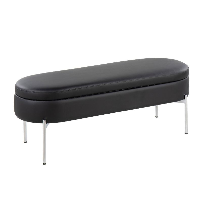 48" Chloe PU Leather Storage Bench Metal Chrome/Black - LumiSource: Flip-Top Lid, Entryway Seating