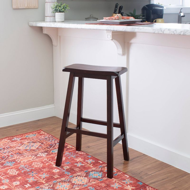 30" Saddle Backless Sloping Seat Barstool Wood Brown - Linon: Rubberwood, Footrest, Fixed Height