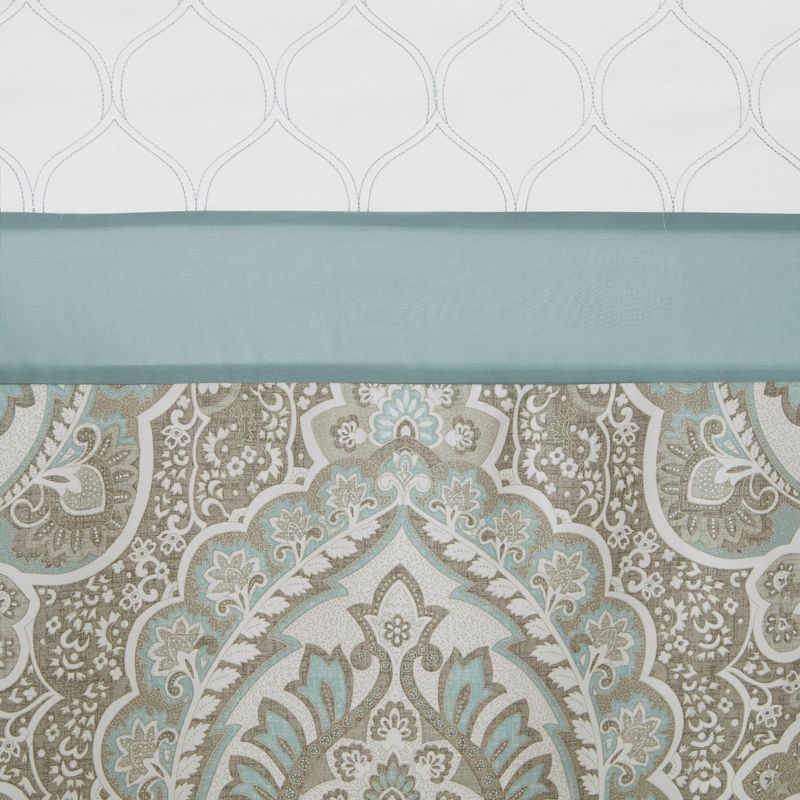 Stacie Embroidered Shower Curtain Seafoam - 510 Design: Paisley Microfiber, Easy Care, Buttonhole Top
