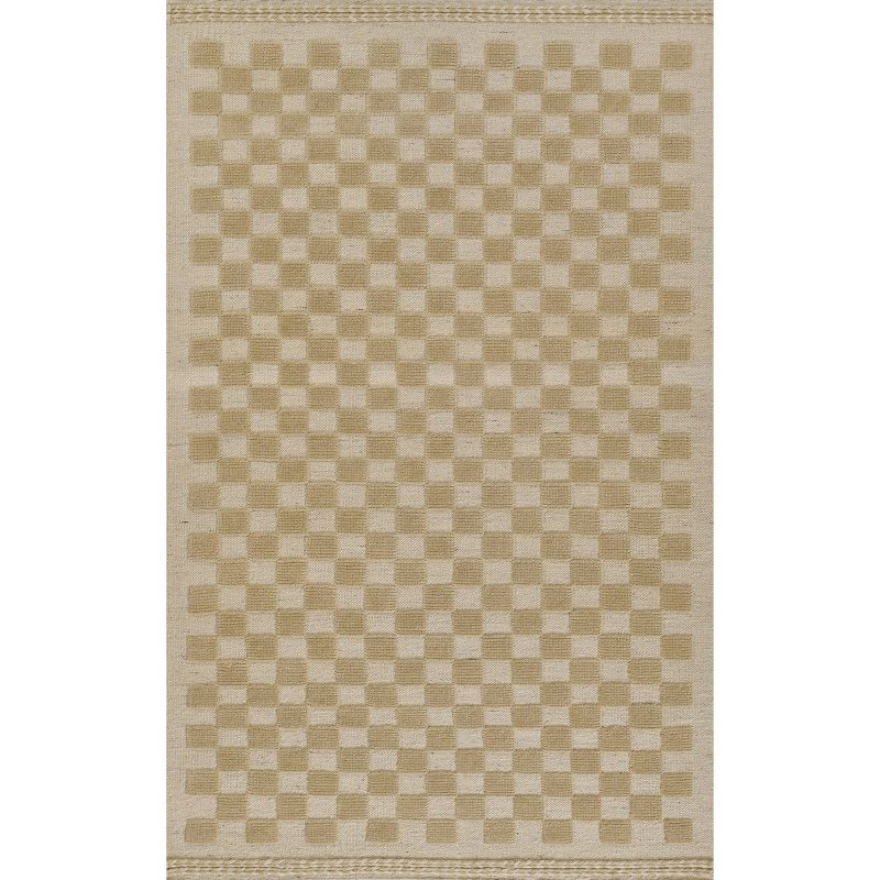 Momeni 6'3"x9' Willow Check Handwoven Area Rug Beige: Wool, Low Pile, Classic Pattern, Indoor, Handmade, Rectangle
