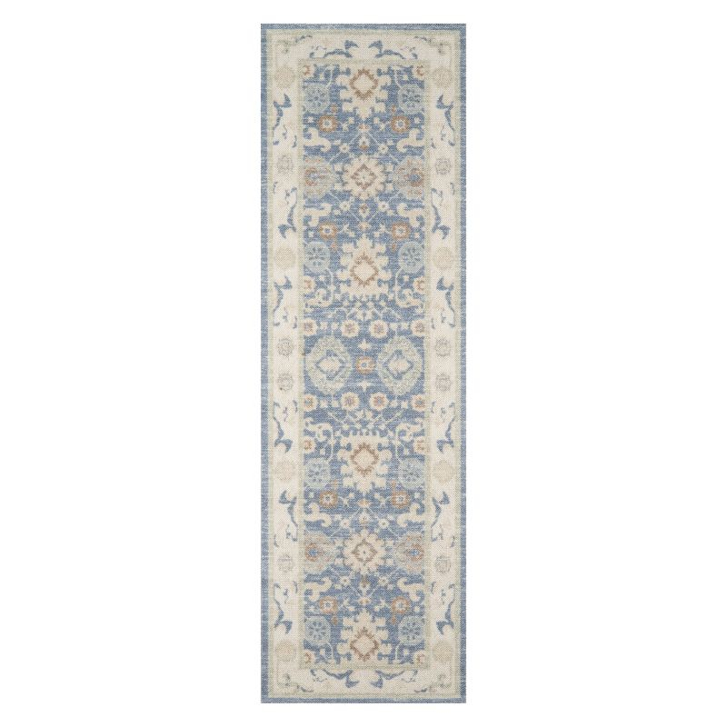 2'3"x7'6" Floral Loomed Runner Rug Light Blue - Momeni