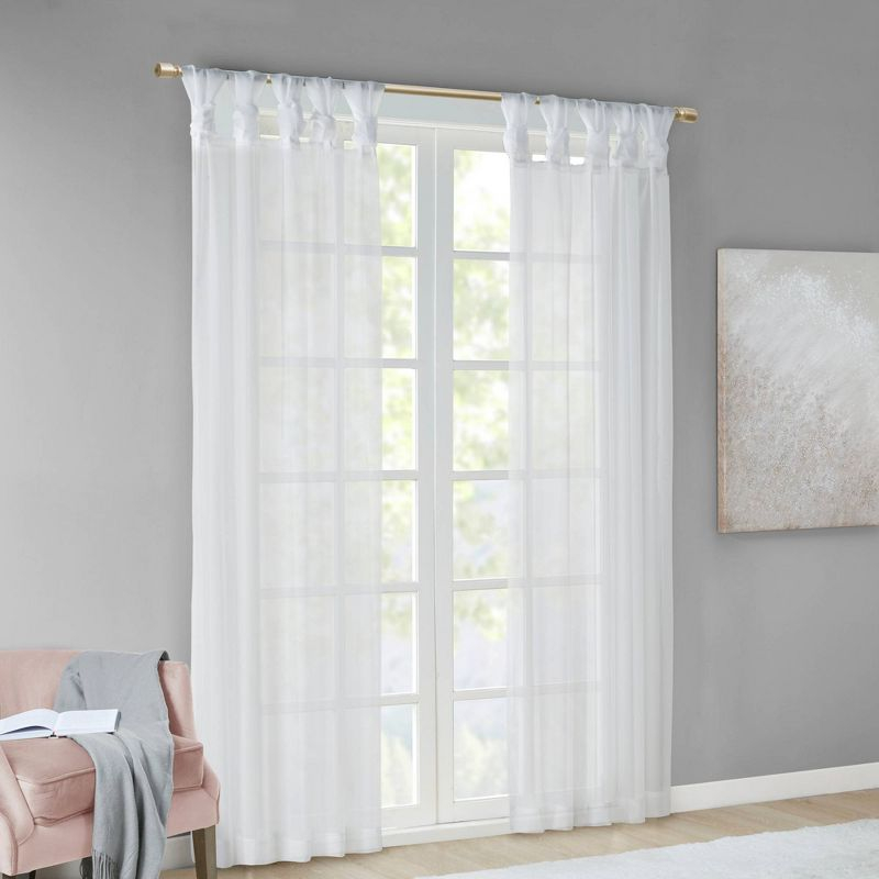 Set of 2 95"x50" Persis Twisted Tab Voile Sheer Window White: Madison Park Curtain Panels, Sheer, Transitional Style