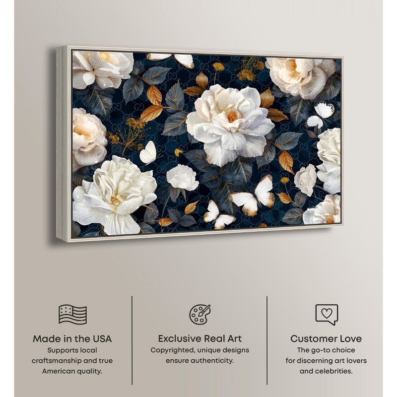 Art Remedy Navy Elegance Floral Elegant realistic Floral Wall Art, 54" x 36", Silver Frame