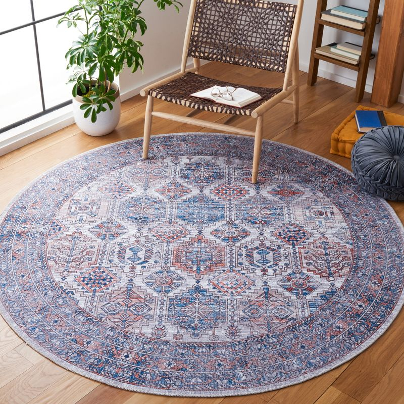 Serapi SEP520 Power Loomed Machine Washable Skid-Resistant Indoor Area Rug - Ivory/Rust - 6'7" Round - Safavieh