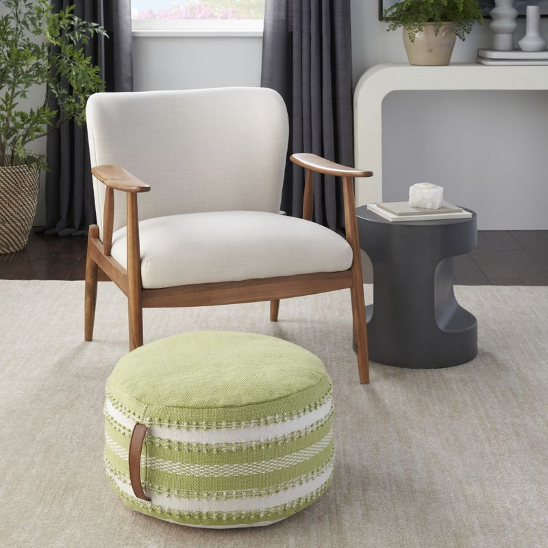 Mina Victory Woven Stripes Outdoor Pouf with Handle