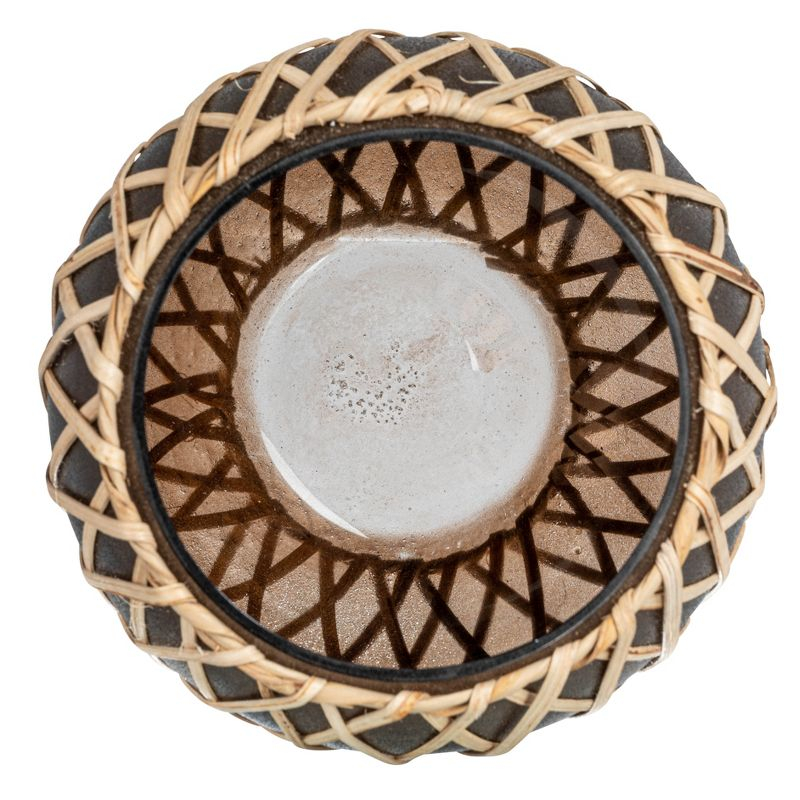 Storied Home Glass Votive Holder with Woven Rattan Sleeve, Brown and Natural