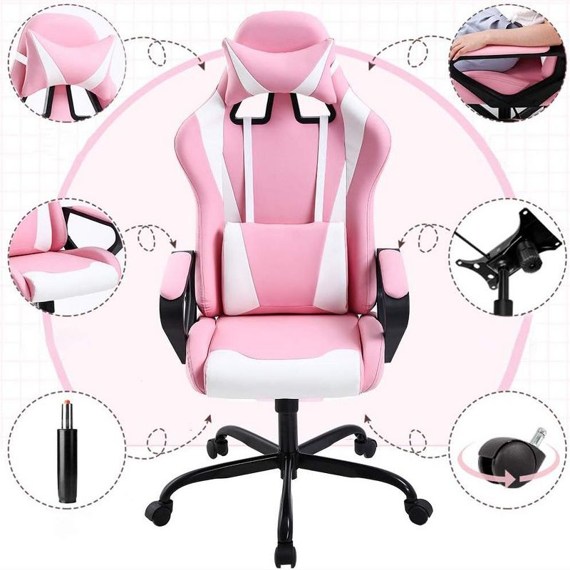 FDW Office Chair Gaming Chair Desk Chair Executive Chair with Lumbar Support Adjustable Stool Swivel Rolling Computer Chair,Pink