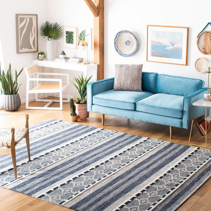 Striped Kilim STK522 Hand Woven Area Rug - Navy/Ivory - 8'x10' - Safavieh.