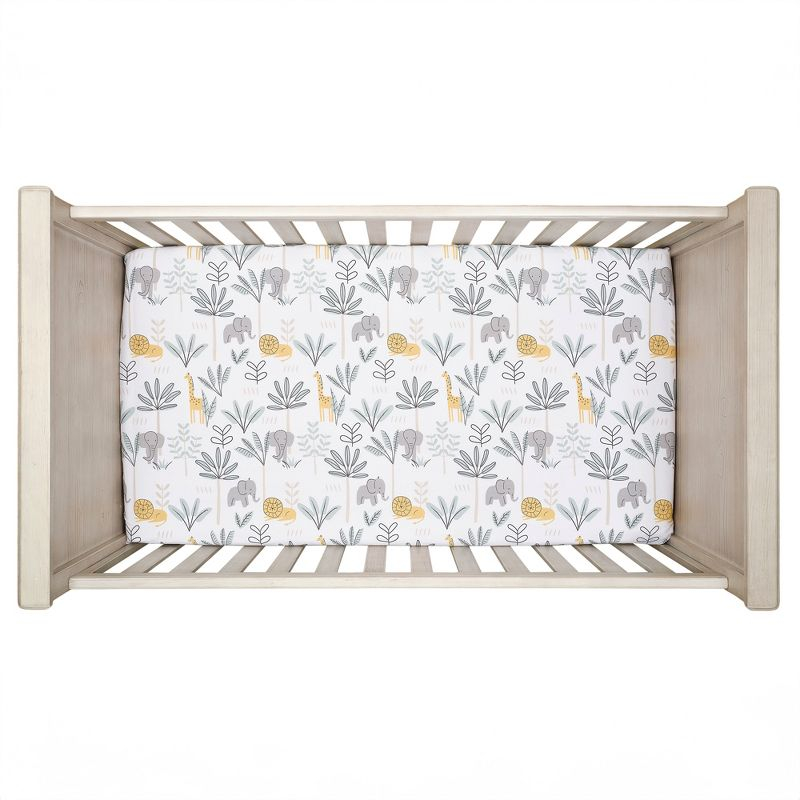 Lambs & Ivy Jungle Adventure 100% Cotton Baby/Toddler Fitted Crib Sheet - White