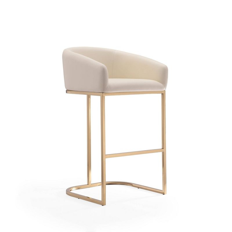 Louvre Upholstered Stainless Steel Barstool Cream - Manhattan Comfort: Gold Base, Faux Leather, No Assembly Required