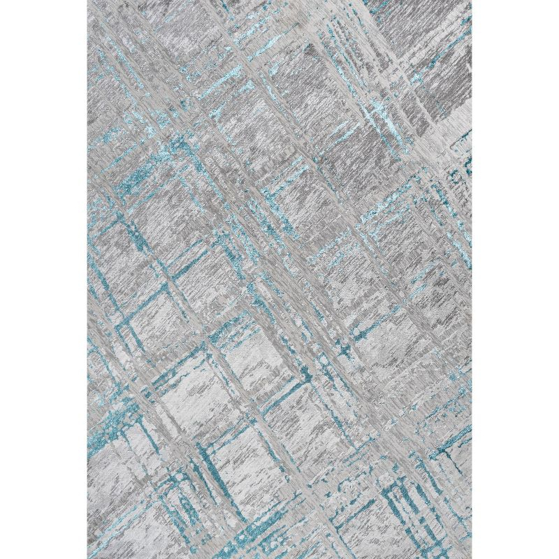 4'x6' Slant Modern Abstract Area Rug, Gray/Turquoise - JONATHAN Y