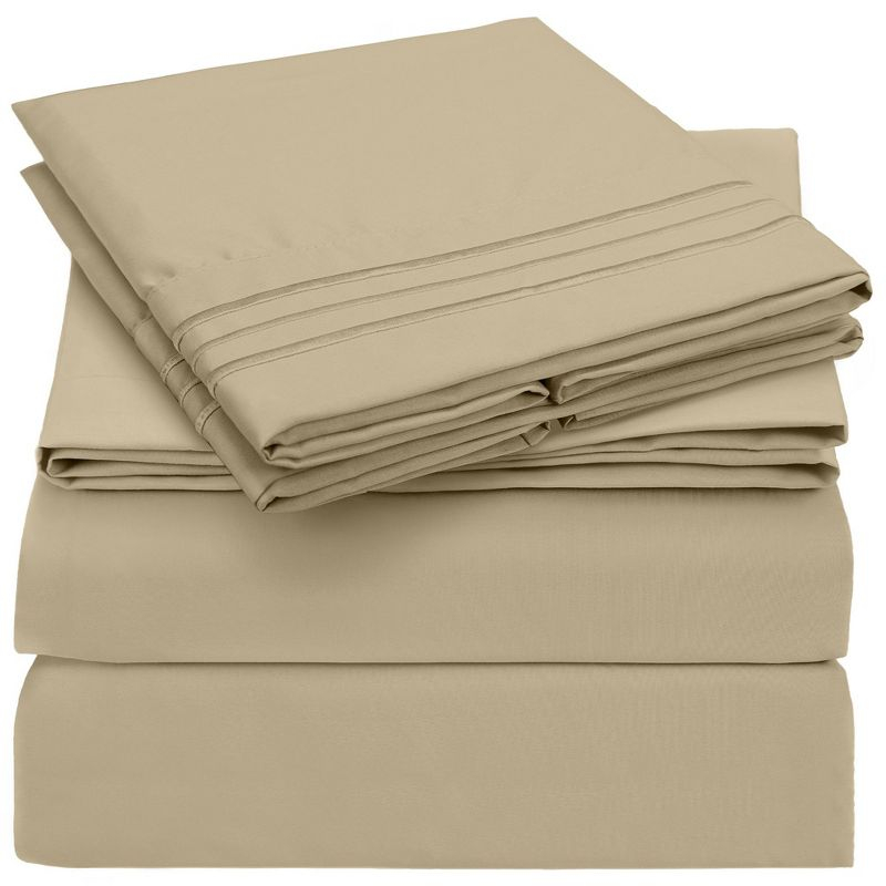Mellanni Brushed Microfiber Sheet Set, Full, Beige, 4 Piece