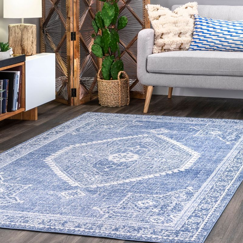 Nuloom Isla Medallion 4x6 Indoor Area Rug for Living Room Bedroom Dining Room Kitchen, Blue/Ivory