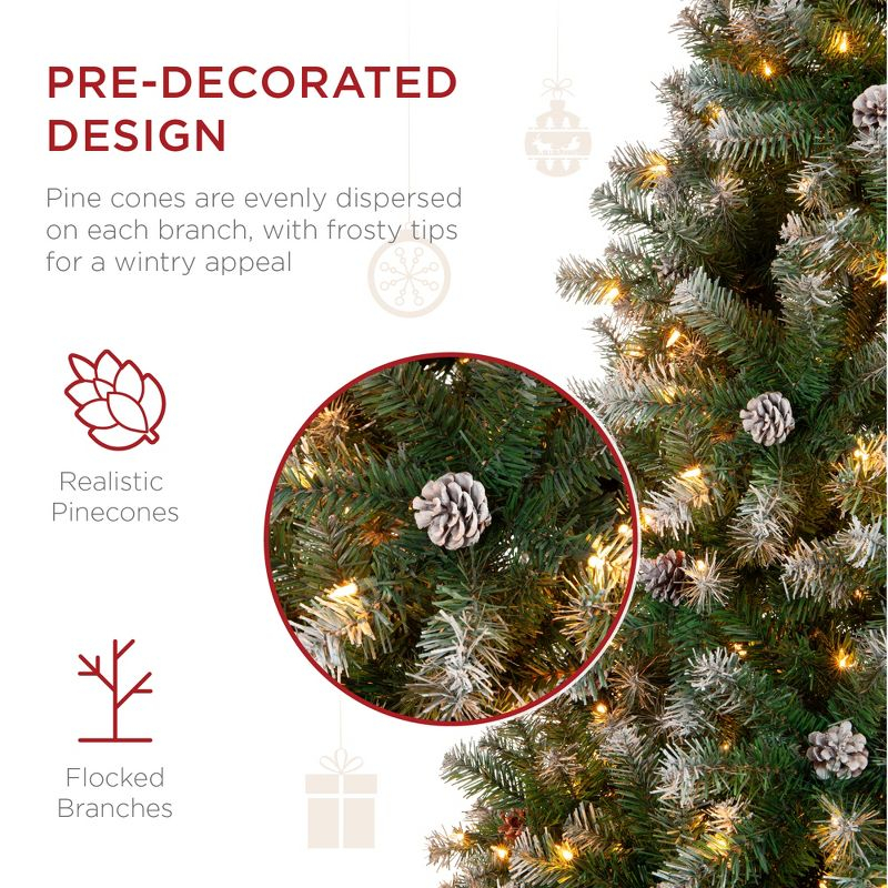 Best Choice Products 6ft Pre-Lit Pre-Decorated Holiday Christmas Tree w/ 1,000 Flocked Tips, 250 Lights, Metal Base