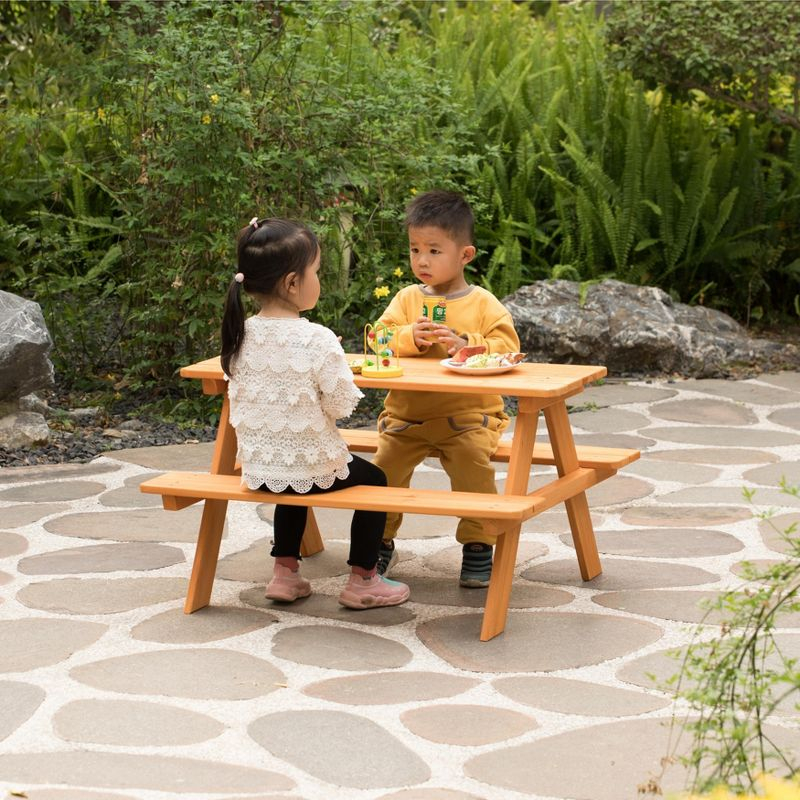Gardenised Wooden Kids Outdoor Picnic Table for Garden and Backyard, Stained