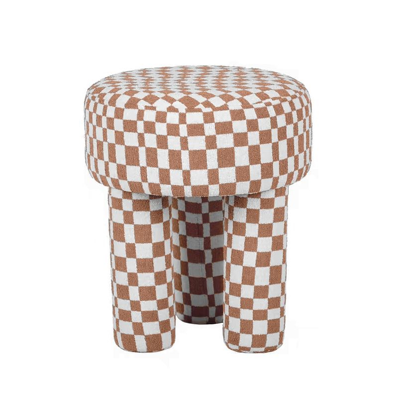 TOV Furniture Claire Checkered Boucle Ottoman Stool in Brown and White