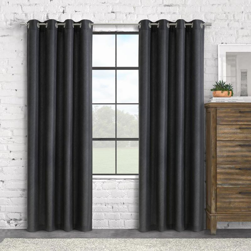Habitat Abstract Light Filtering Exclusive Geometric Jacquard Grommet Curtain Panel 52" x 84" Charcoal