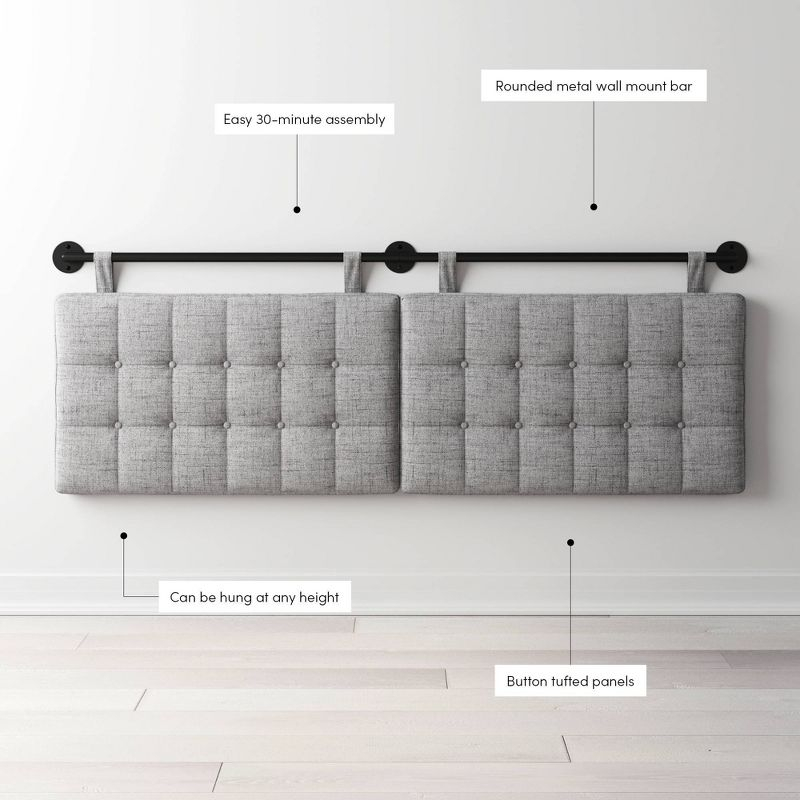 Nathan James King Upholstered Wall Mount Headboard Boucle: Elegant Dorm Room Accessory, Easy to Clean
