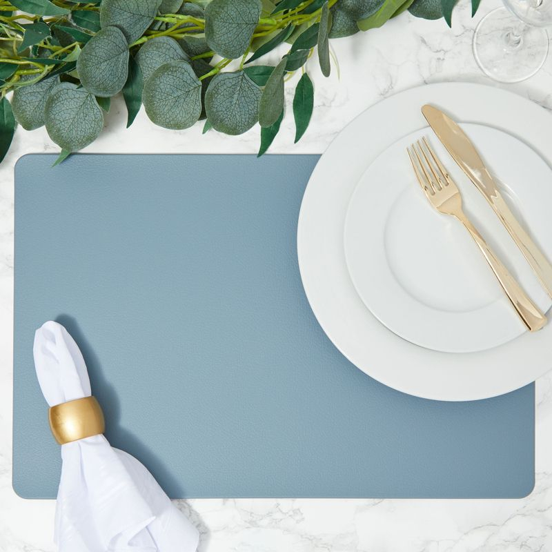 Juvale Set of 6 Blue Faux Leather Placemats for Dining Table, 17.75 x 11.75 Inches - Durable, Stylish, and Easy to Clean
