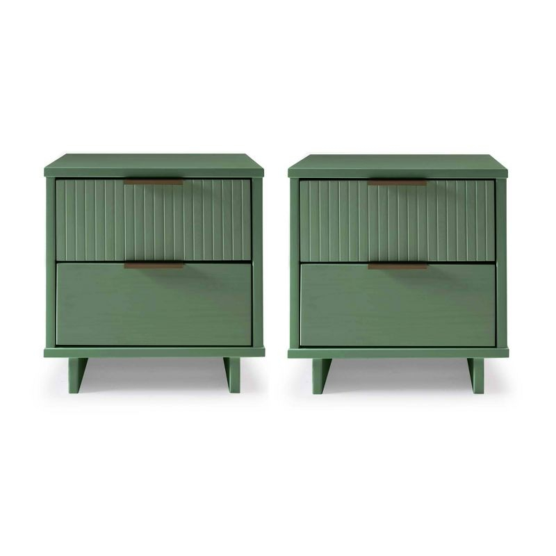 Manhattan Comfort Set of 2 Granville 2 Drawer Nightstands Sage Green: Modern Design, Soft Close, Metal Handles