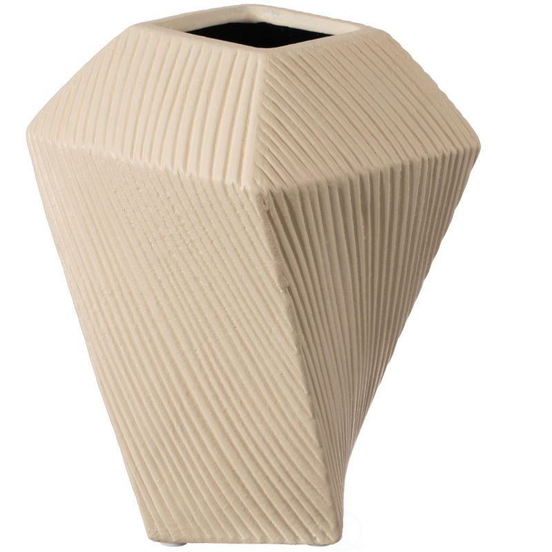 Uniquewise 7" H Decorative Ceramic Square Twisted Centerpiece Table Vase Beige, Small
