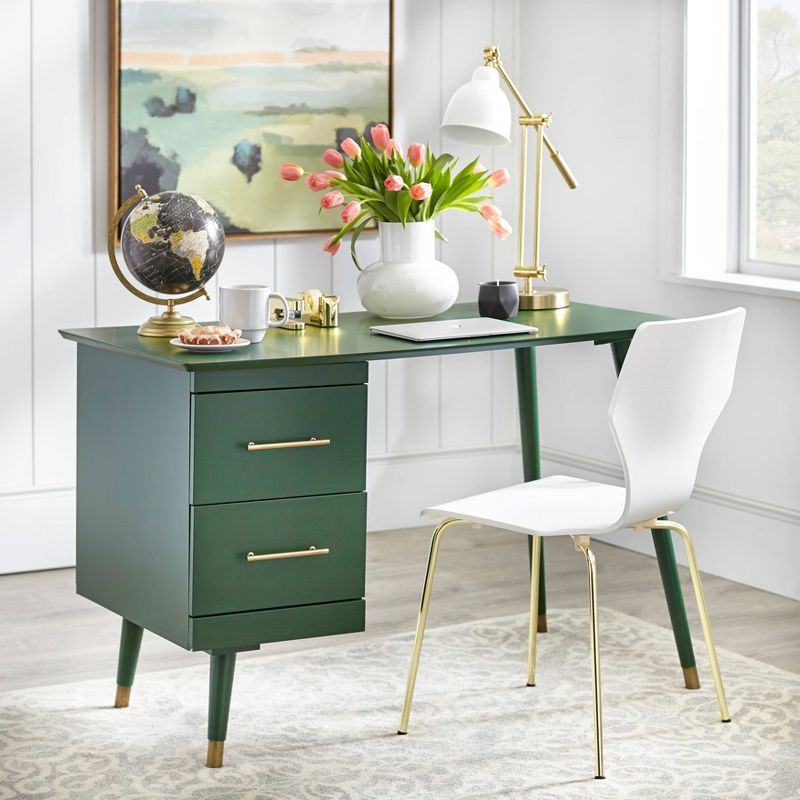 Angelo:HOME 2 Drawer Leon Mid Century Modern Desk Green: MDF Surface, Wood Frame, Adult Assembly Required